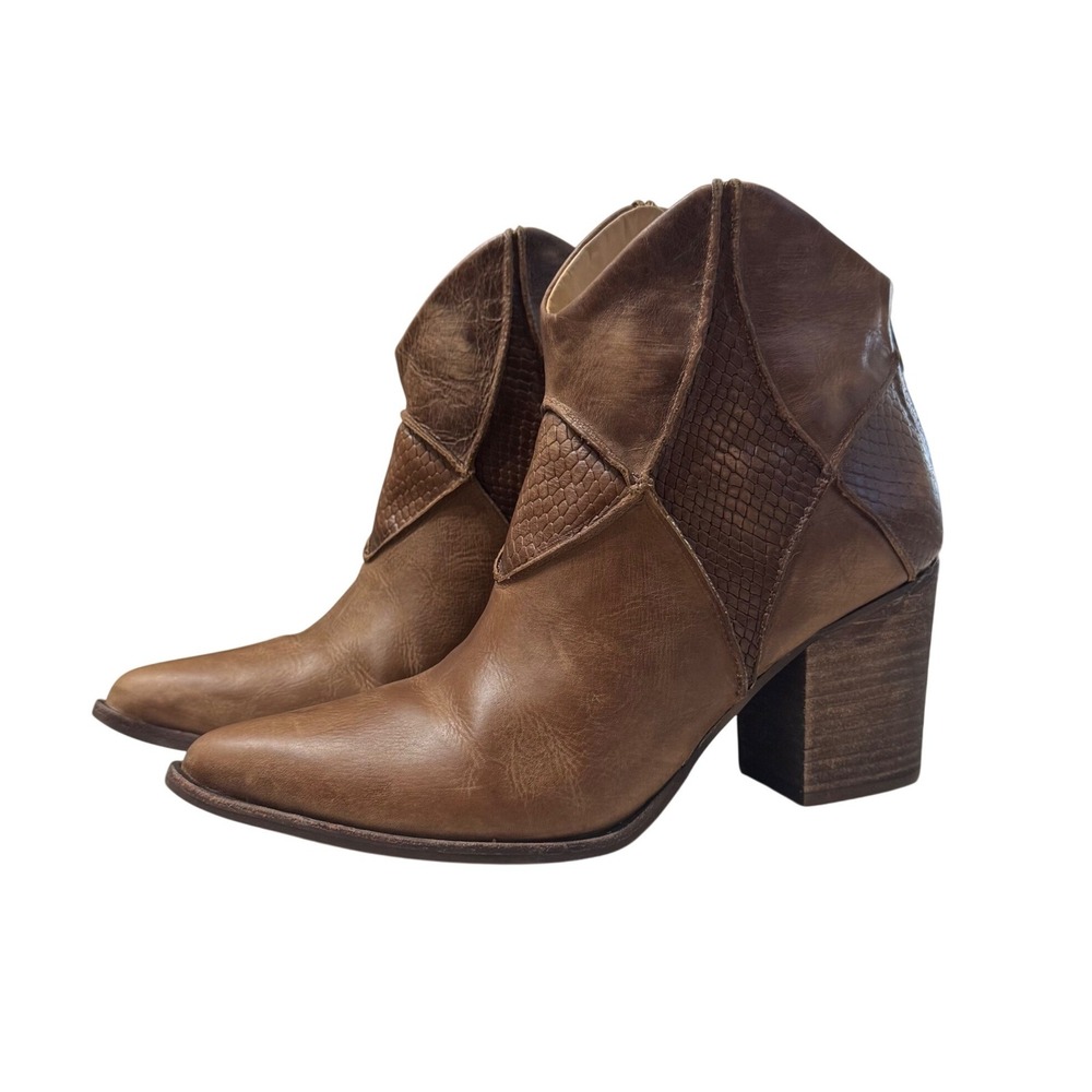 Chocolat BluAnkle Boots 6.5 Brown Good Leather Snakeskin Patchwork Bootie